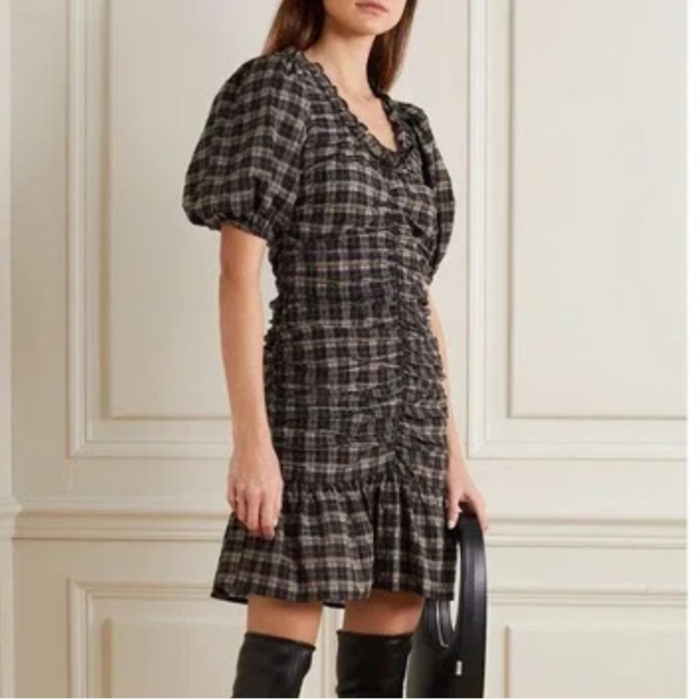 Ganni Plaid Rushed Dress